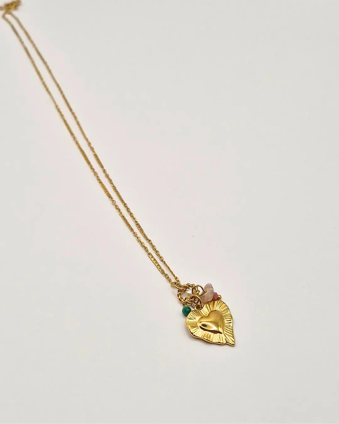 Collier Cœur Texturé & Pierres Naturelles L'Atelier d'Elya