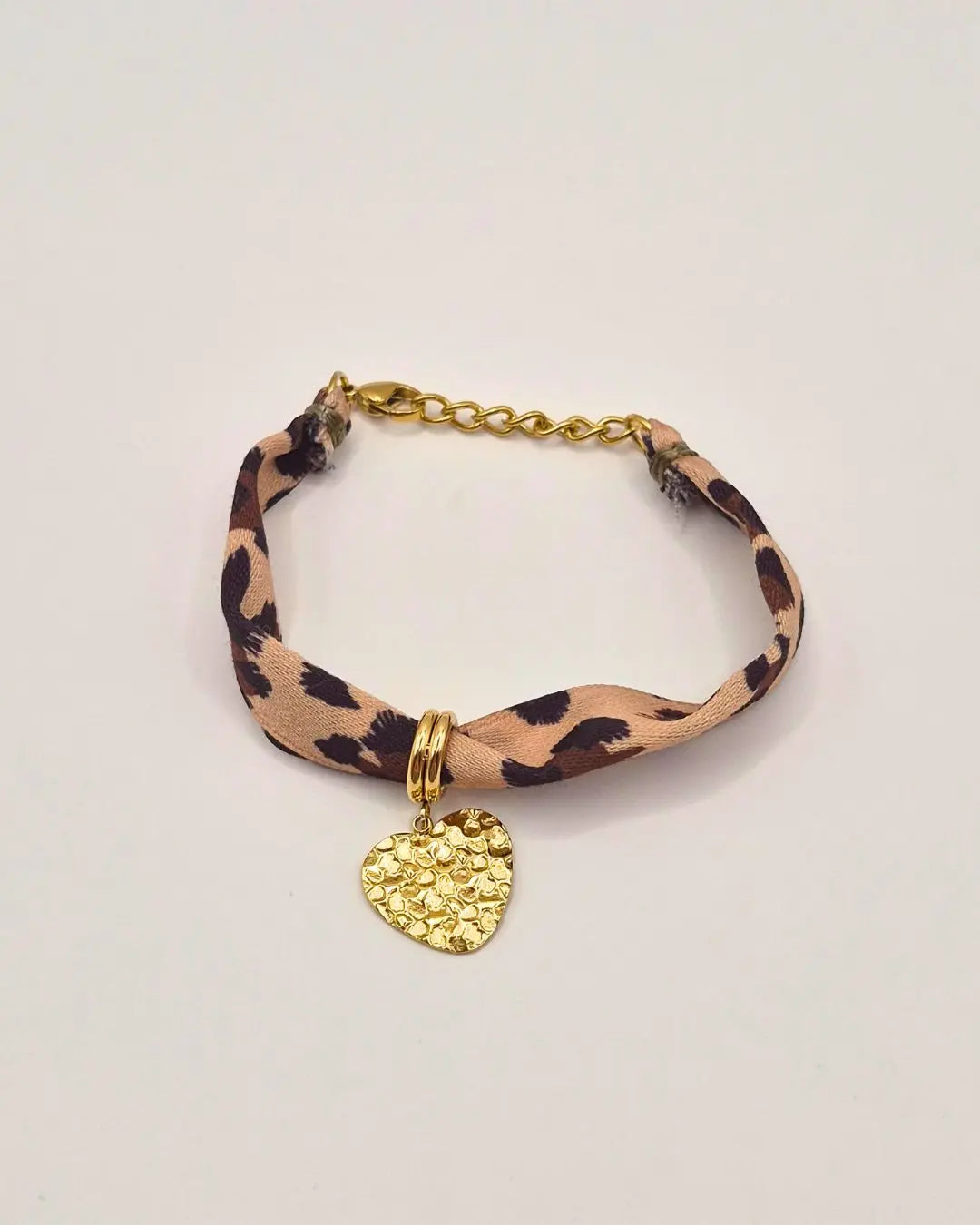 Bracelet Tissu Léopard & Pampille Cœur Texturé L'Atelier d'Elya