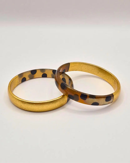 Jonc Plat Léopard en Corne de Buffle & Feuilles d’Or L'Atelier d'Elya