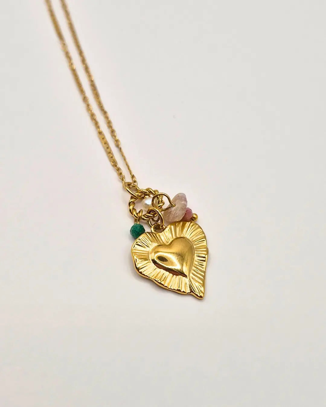 Collier Cœur Texturé & Pierres Naturelles L'Atelier d'Elya