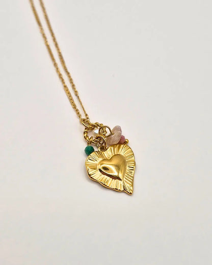 Collier Cœur Texturé & Pierres Naturelles L'Atelier d'Elya