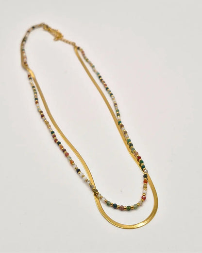 Collier 2 Rangs – Maille Miroir, Perles & Pierres Naturelles L'Atelier d'Elya