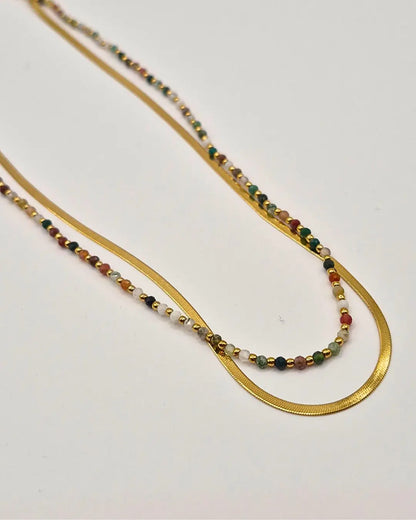 Collier 2 Rangs – Maille Miroir, Perles & Pierres Naturelles L'Atelier d'Elya