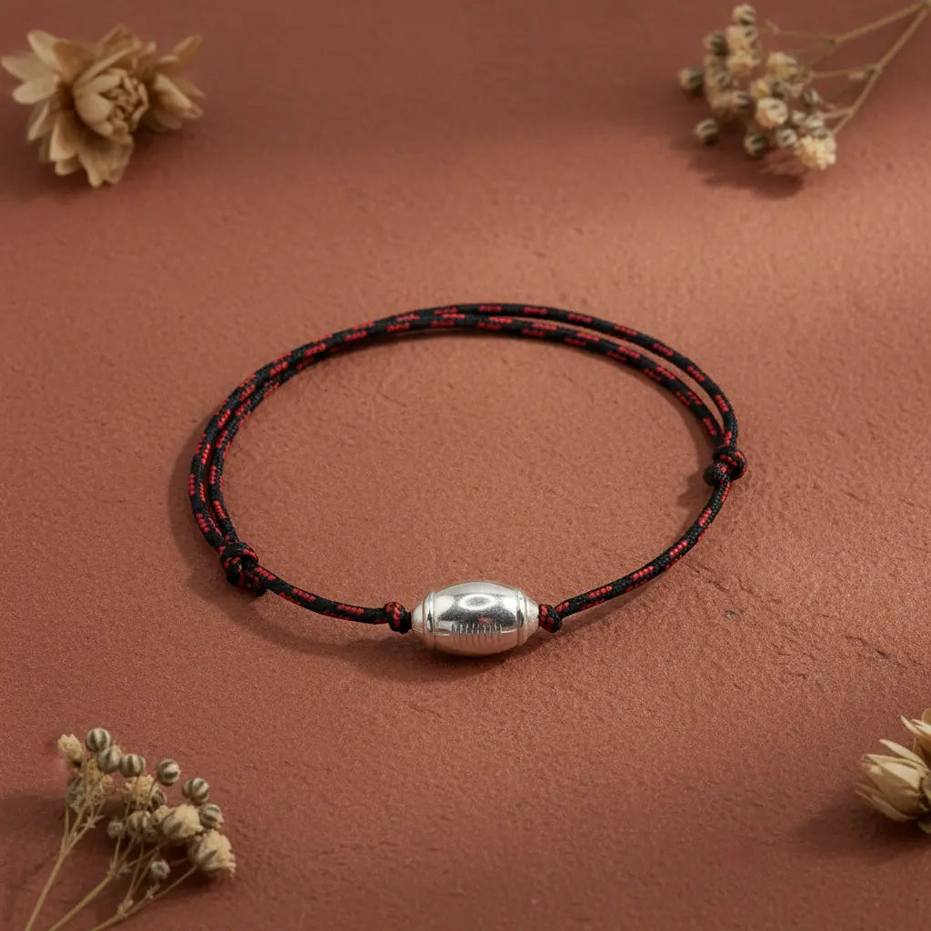 Bracelet cordon rugby noir rouge Toulouse - L'Atelier d'Elya
