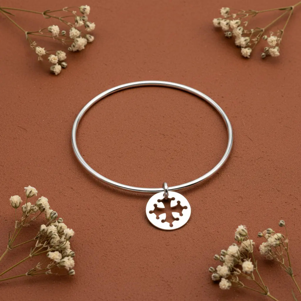 Bracelet jonc croix occitane fond terracotta - L'Atelier d'Elya